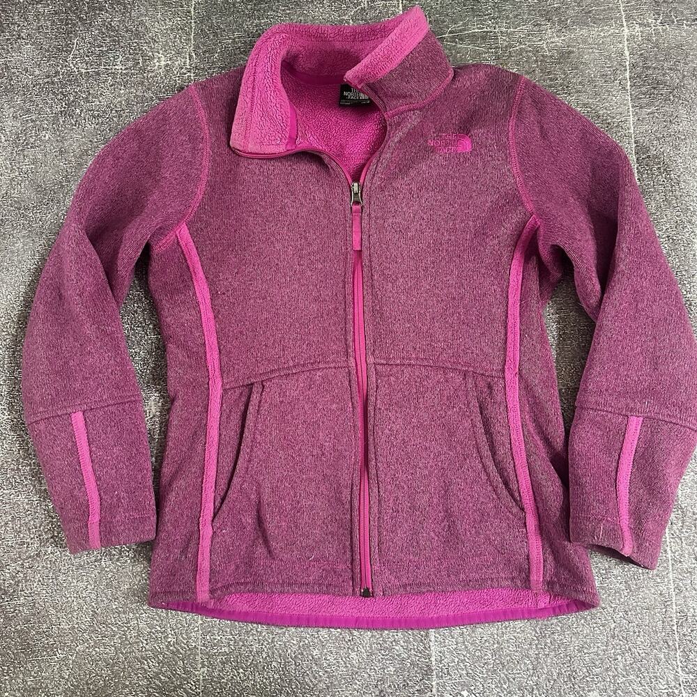 Girl's The North Face Gordon Lyons Heather Pink Full Zip Up Fleece Jacket Sz L